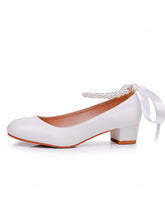 Scarpe Da Sposa Con Tacco Grosso Basso Punta Tonda Decorate Con Perline