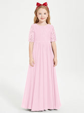 Abito Lungo Damigella Junior Top In Pizzo Con Maniche A Mezza Lunghezza Rosa Bonbon