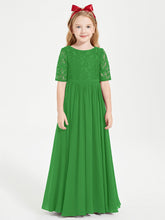 Abito Lungo Damigella Junior Top In Pizzo Con Maniche A Mezza Lunghezza Verde