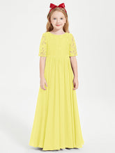Abito Lungo Damigella Junior Top In Pizzo Con Maniche A Mezza Lunghezza Limone