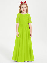 Abito Lungo Damigella Junior Top In Pizzo Con Maniche A Mezza Lunghezza Verde Lime