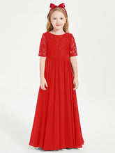 Abito Lungo Damigella Junior Top In Pizzo Con Maniche A Mezza Lunghezza Rosso