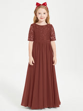 Abito Lungo Damigella Junior Top In Pizzo Con Maniche A Mezza Lunghezza Terracotta