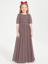 Abito Lungo Damigella Junior Top In Pizzo Con Maniche A Mezza Lunghezza Malva Vintage