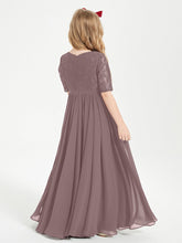 Abito Lungo Damigella Junior Top In Pizzo Con Maniche A Mezza Lunghezza Malva Vintage