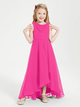 Abiti Da Damigella Junior Asimmetrici Moderni con Scollo A Cappuccio Fucsia