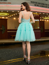 Abito Corto A Balze In Tulle Con Corsetto Azzurro Spa