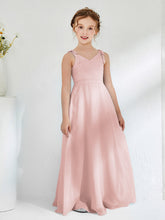 Abiti Damigella Junior Lunghi Scollo A V Con Drappeggio Rosa Polvere