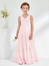 Abiti Damigella Junior In Chiffon Senza Maniche Con Fiocco Rosa Cipria