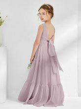 Abiti Damigella Junior In Chiffon Senza Maniche Con Fiocco Crepuscolo