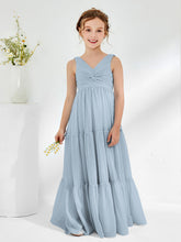 Abiti Damigella Junior In Chiffon Senza Maniche Con Fiocco Azzurro Polvere