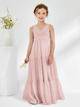 Abiti Damigella Junior In Chiffon Senza Maniche Con Fiocco Rosa Polvere