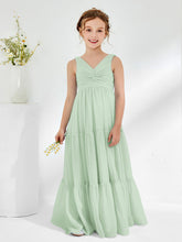 Abiti Damigella Junior In Chiffon Senza Maniche Con Fiocco Salvia Polvere