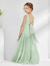 Abiti Damigella Junior In Chiffon Senza Maniche Con Fiocco Salvia Polvere
