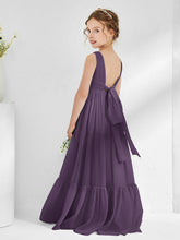 Abiti Damigella Junior In Chiffon Senza Maniche Con Fiocco Prugna