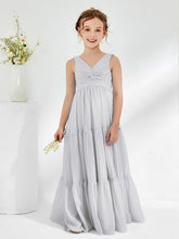 Abiti Damigella Junior In Chiffon Senza Maniche Con Fiocco Argento
