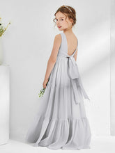 Abiti Damigella Junior In Chiffon Senza Maniche Con Fiocco Argento