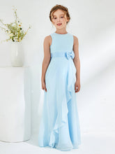 Abiti Damigella Junior Con Scollo Bateau E Volant Blu Cielo