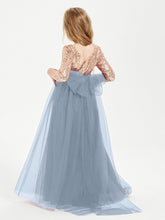 Abiti Damigella Junior Glamour Top Con Paillettes Azzurro Polvere