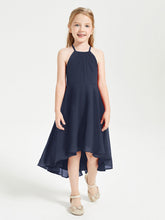 Abiti Damigella Junior Alla Moda Lunghezza Al Polpaccio Gonna Asimmetrica Blu Scuro