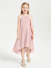 Abiti Damigella Junior Alla Moda Lunghezza Al Polpaccio Gonna Asimmetrica Rosa Polvere