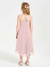 Abiti Damigella Junior Alla Moda Lunghezza Al Polpaccio Gonna Asimmetrica Rosa Polvere