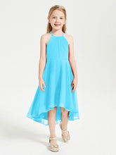 Abiti Damigella Junior Alla Moda Lunghezza Al Polpaccio Gonna Asimmetrica Blu Piscina