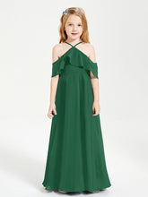 Abiti Damigella Junior Lungo Con Spalle Scoperte Verde Scuro