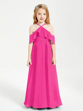 Abiti Damigella Junior Lungo Con Spalle Scoperte Fucsia