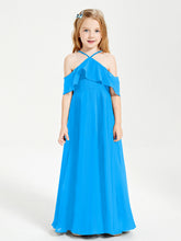 Abiti Damigella Junior Lungo Con Spalle Scoperte Blu Oceano