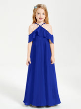Abiti Damigella Junior Lungo Con Spalle Scoperte Blu Royal