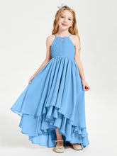 Abiti Damigella Junior In Chiffon Gonna Asimmetrica A Cascata Blu