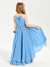 Abiti Damigella Junior In Chiffon Gonna Asimmetrica A Cascata Blu