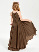 Abiti Damigella Junior In Chiffon Gonna Asimmetrica A Cascata Marrone