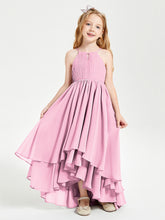 Abiti Damigella Junior In Chiffon Gonna Asimmetrica A Cascata Rosa Bonbon
