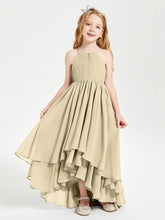 Abiti Damigella Junior In Chiffon Gonna Asimmetrica A Cascata Champagne