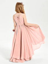 Abiti Damigella Junior In Chiffon Gonna Asimmetrica A Cascata Corallo