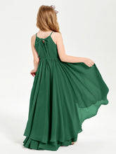 Abiti Damigella Junior In Chiffon Gonna Asimmetrica A Cascata Verde Scuro