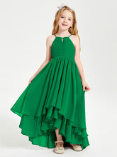 Abiti Damigella Junior In Chiffon Gonna Asimmetrica A Cascata Smeraldo