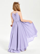 Abiti Damigella Junior In Chiffon Gonna Asimmetrica A Cascata Lilla