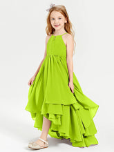 Abiti Damigella Junior In Chiffon Gonna Asimmetrica A Cascata Verde Lime