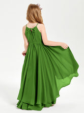 Abiti Damigella Junior In Chiffon Gonna Asimmetrica A Cascata Muschio
