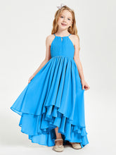 Abiti Damigella Junior In Chiffon Gonna Asimmetrica A Cascata Blu Oceano