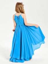 Abiti Damigella Junior In Chiffon Gonna Asimmetrica A Cascata Blu Oceano