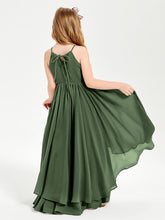 Abiti Damigella Junior In Chiffon Gonna Asimmetrica A Cascata Verde Oliva
