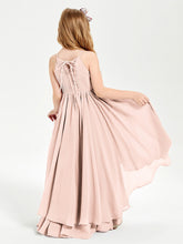 Abiti Damigella Junior In Chiffon Gonna Asimmetrica A Cascata Rosa Perlato