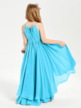 Abiti Damigella Junior In Chiffon Gonna Asimmetrica A Cascata Blu Piscina