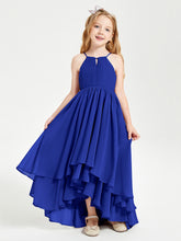 Abiti Damigella Junior In Chiffon Gonna Asimmetrica A Cascata Blu Royal