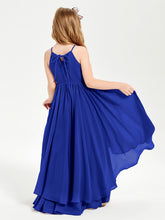 Abiti Damigella Junior In Chiffon Gonna Asimmetrica A Cascata Blu Royal