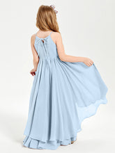 Abiti Damigella Junior In Chiffon Gonna Asimmetrica A Cascata Blu Cielo